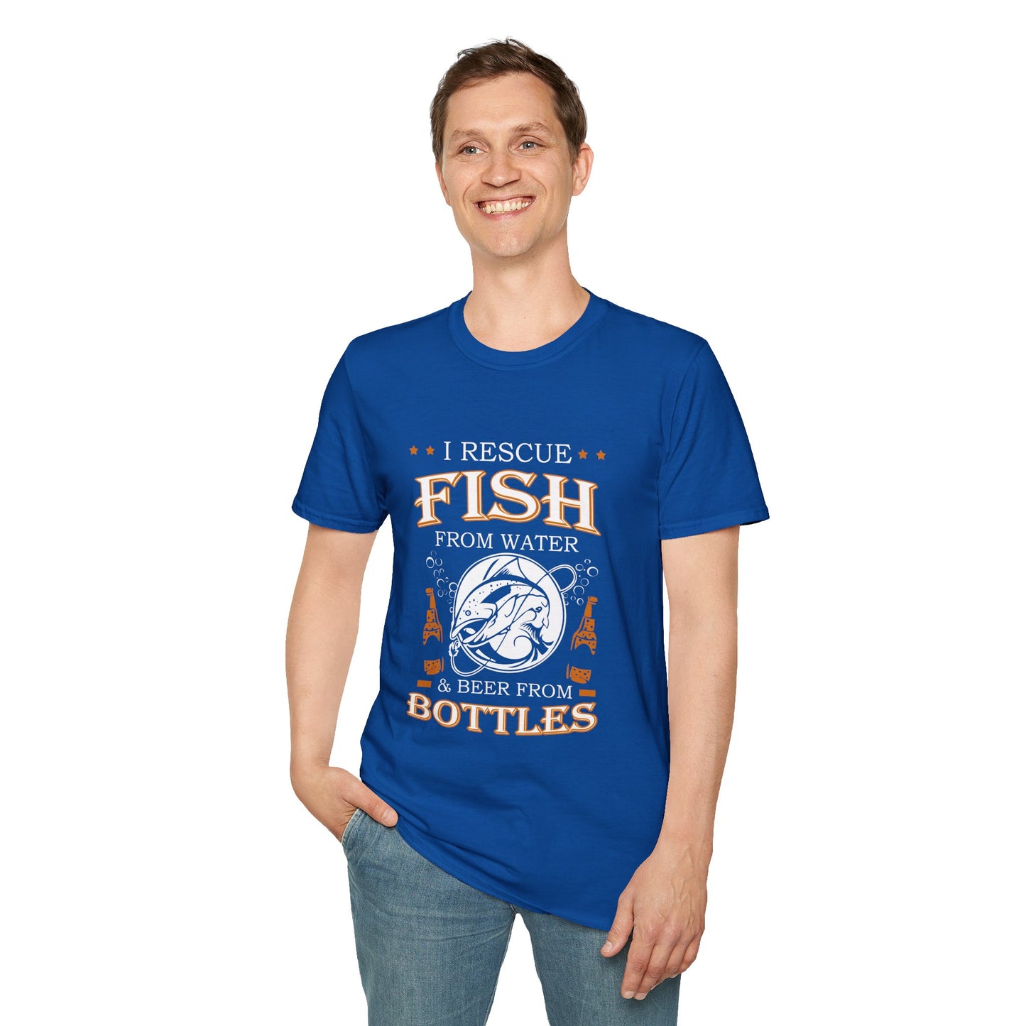 I Rescue Fish from Water & Beer from Bottles T-Shirt — Funny Fisherman Tee
