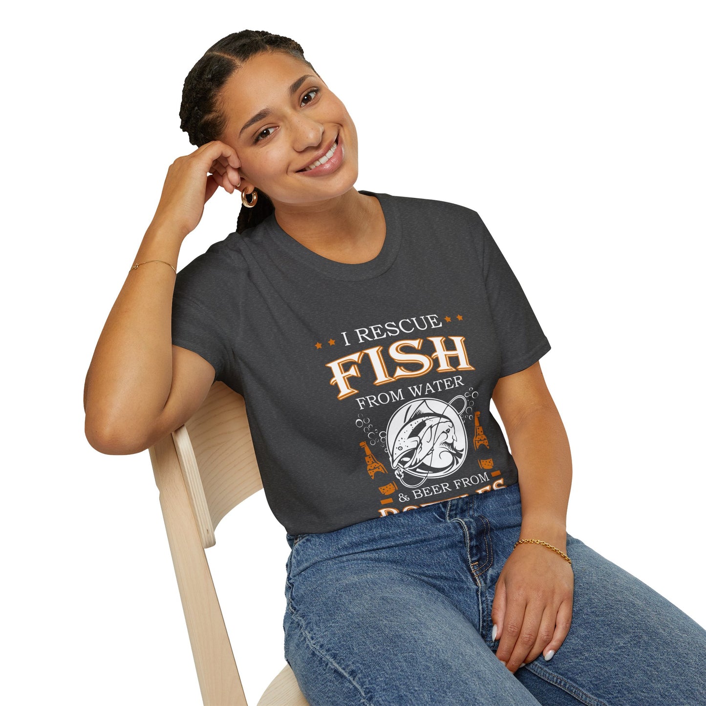 I Rescue Fish from Water & Beer from Bottles T-Shirt — Funny Fisherman Tee