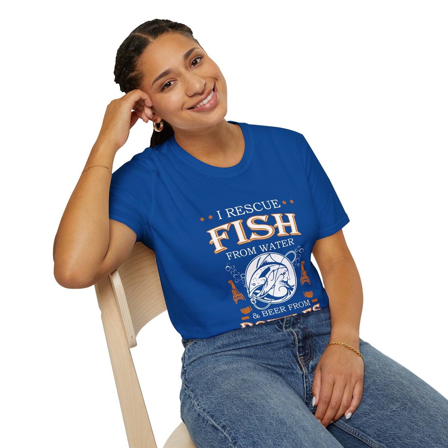 I Rescue Fish from Water & Beer from Bottles T-Shirt — Funny Fisherman Tee