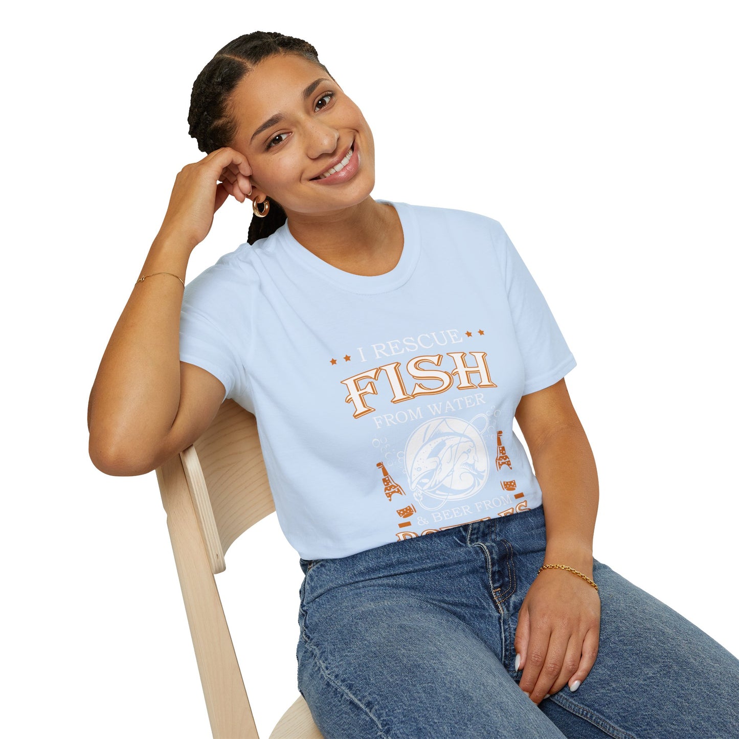 I Rescue Fish from Water & Beer from Bottles T-Shirt — Funny Fisherman Tee
