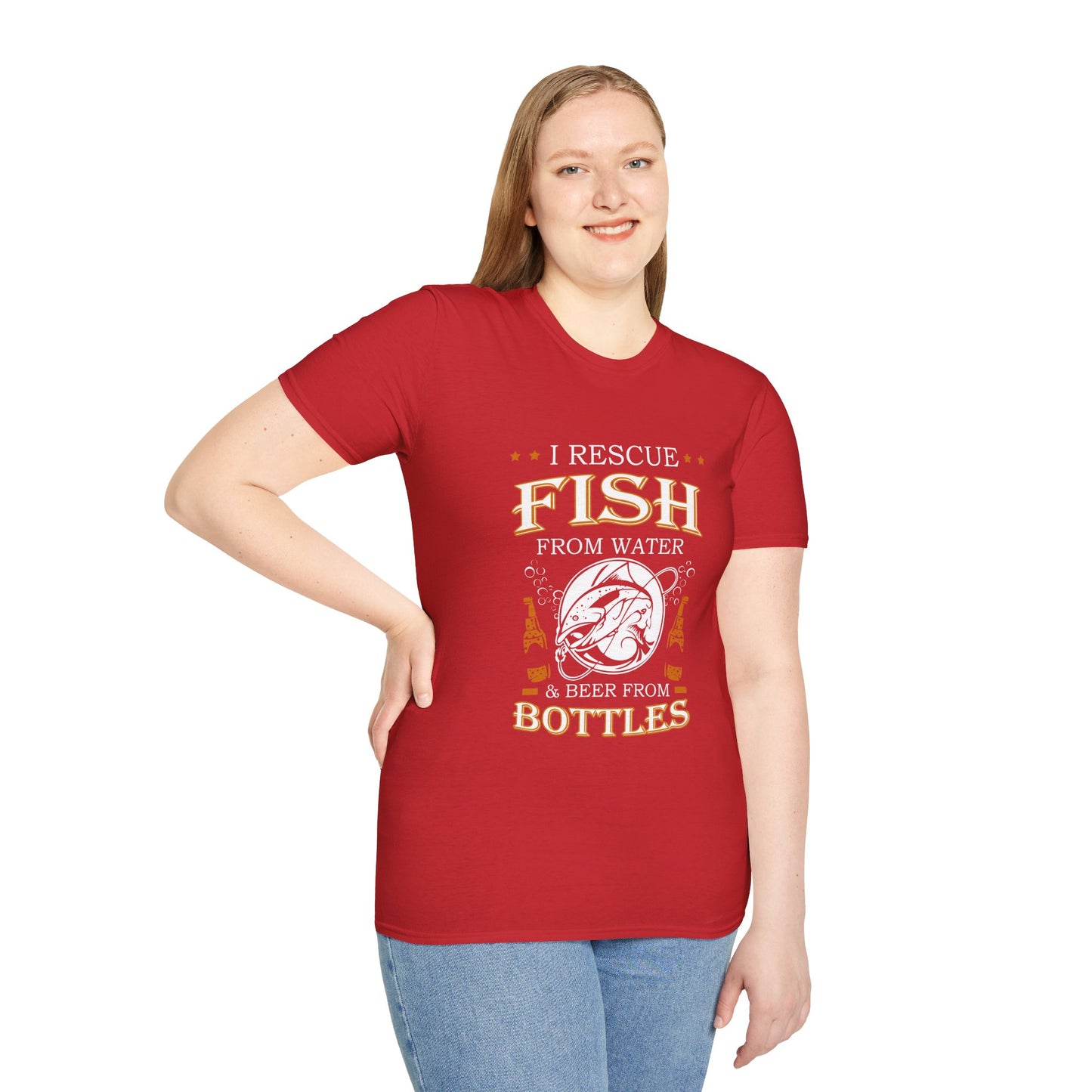 I Rescue Fish from Water & Beer from Bottles T-Shirt — Funny Fisherman Tee