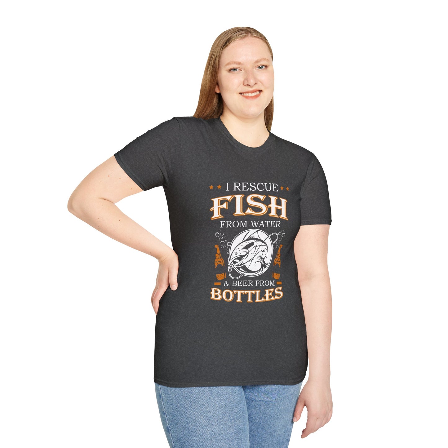 I Rescue Fish from Water & Beer from Bottles T-Shirt — Funny Fisherman Tee