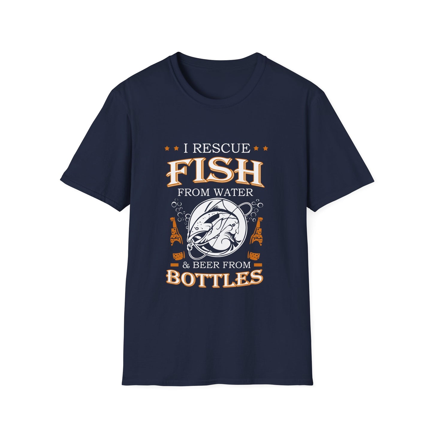 I Rescue Fish from Water & Beer from Bottles T-Shirt — Funny Fisherman Tee