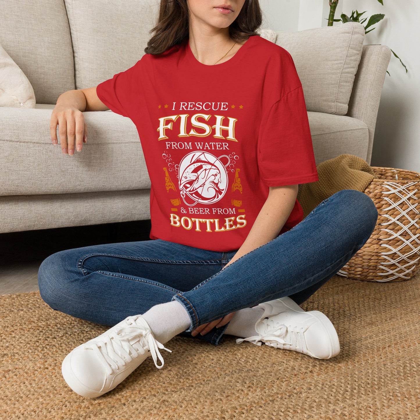 I Rescue Fish from Water & Beer from Bottles T-Shirt — Funny Fisherman Tee