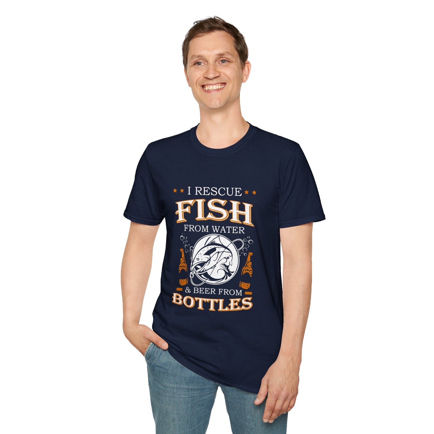 I Rescue Fish from Water & Beer from Bottles T-Shirt — Funny Fisherman Tee