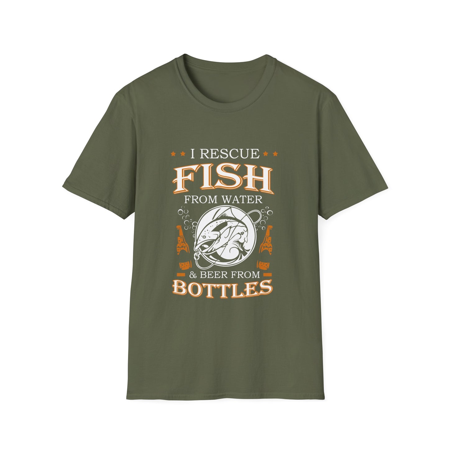 I Rescue Fish from Water & Beer from Bottles T-Shirt — Funny Fisherman Tee