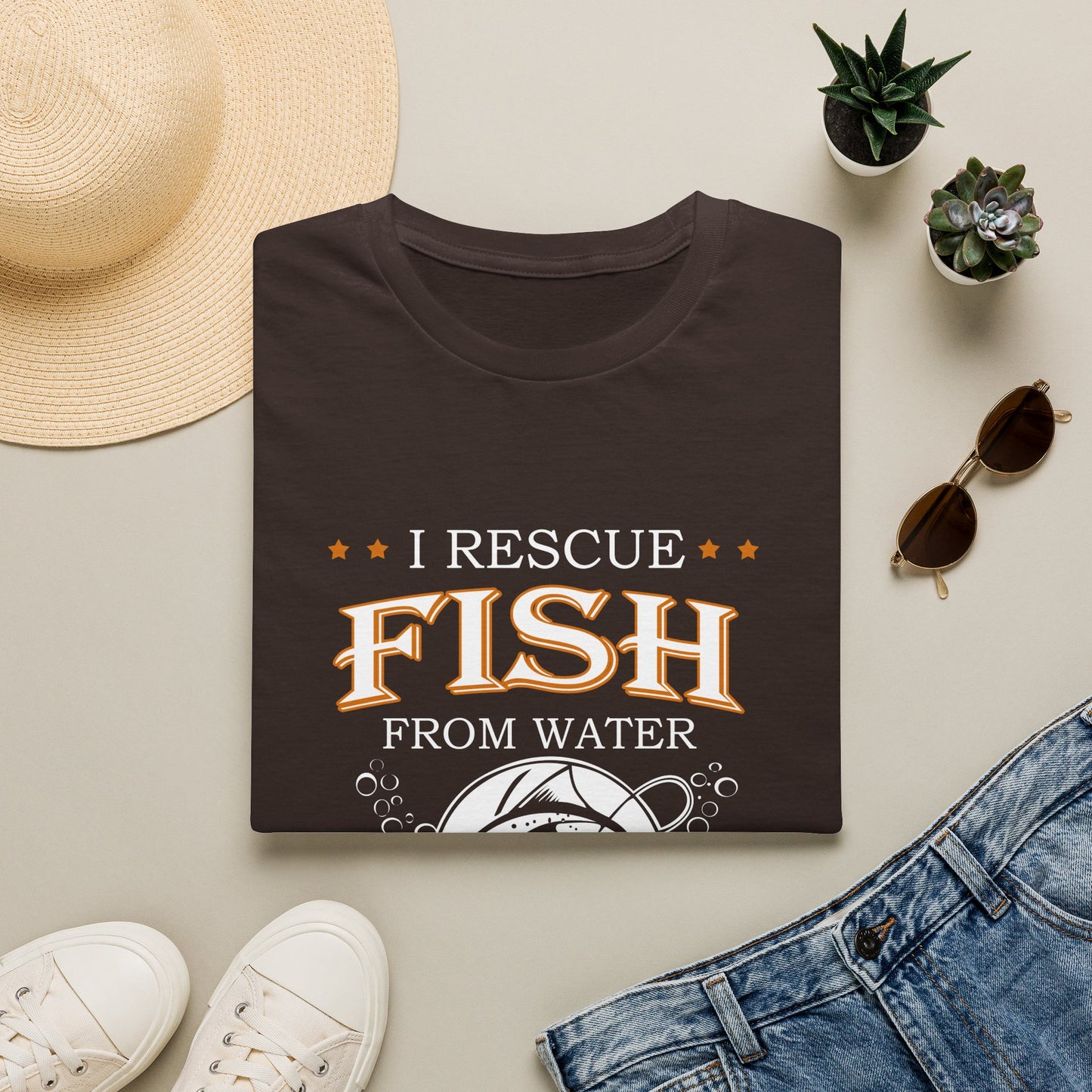 I Rescue Fish from Water & Beer from Bottles T-Shirt — Funny Fisherman Tee