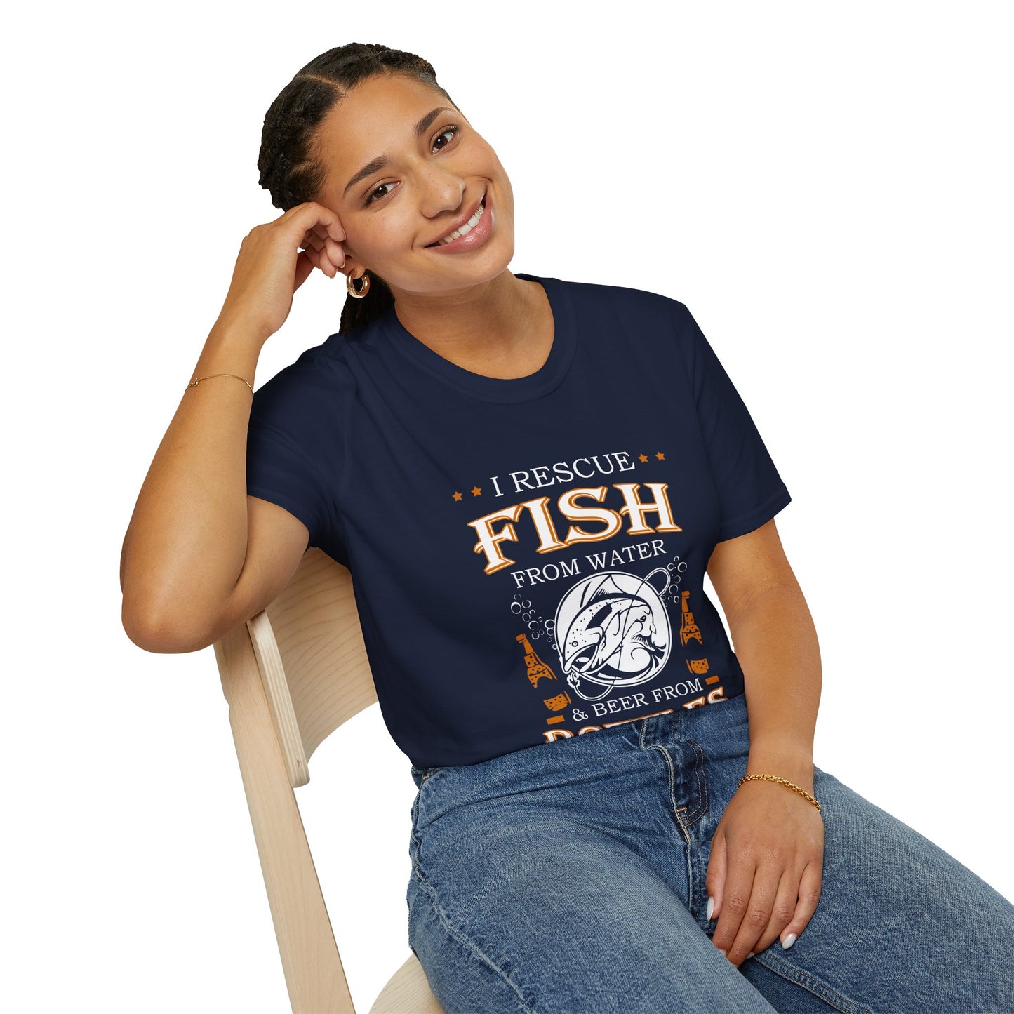 I Rescue Fish from Water & Beer from Bottles T-Shirt — Funny Fisherman Tee
