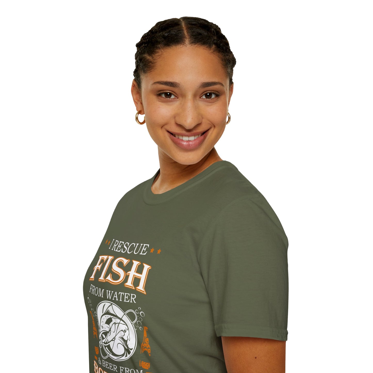 I Rescue Fish from Water & Beer from Bottles T-Shirt — Funny Fisherman Tee