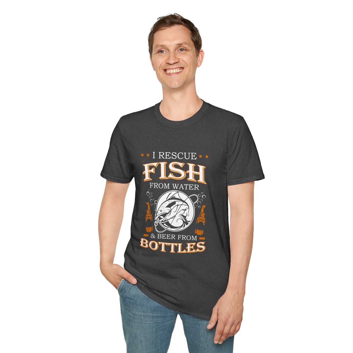 I Rescue Fish from Water & Beer from Bottles T-Shirt — Funny Fisherman Tee