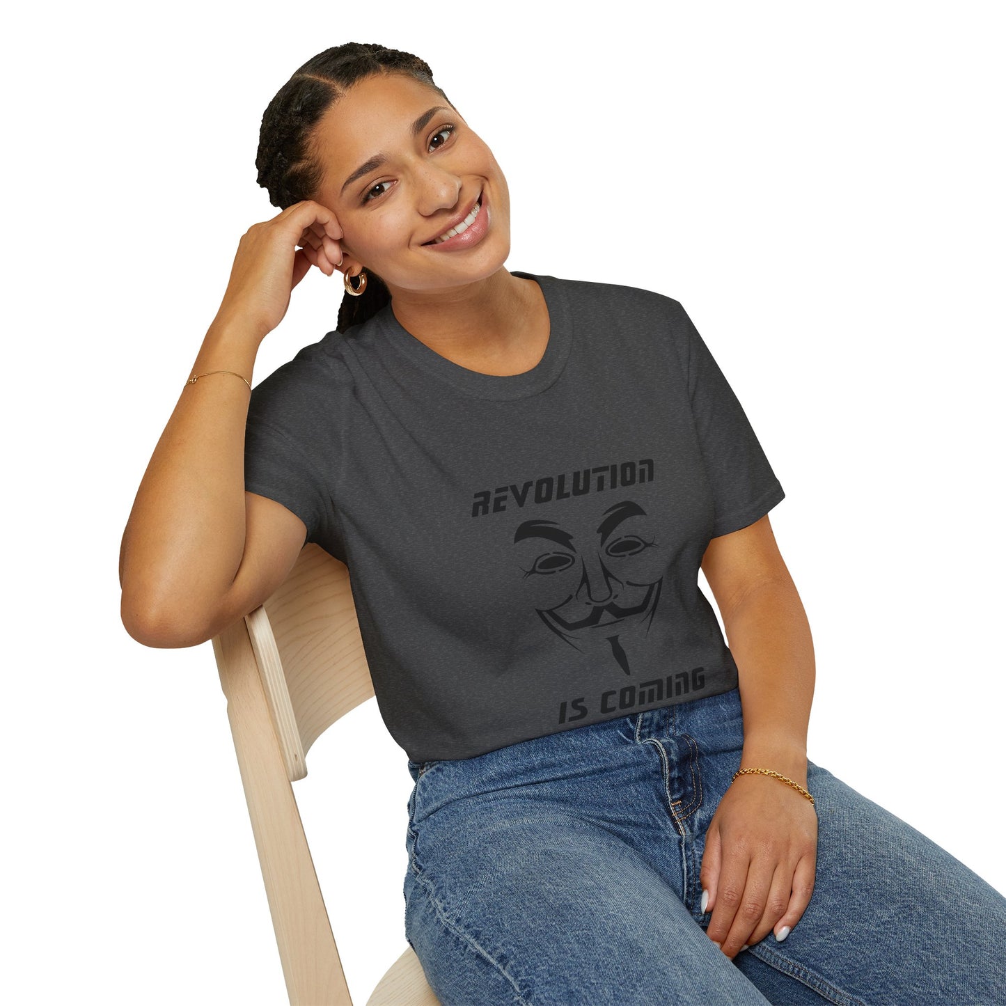 Revolution Is Coming T-Shirt — Guy Fawkes Mask Protest Tee