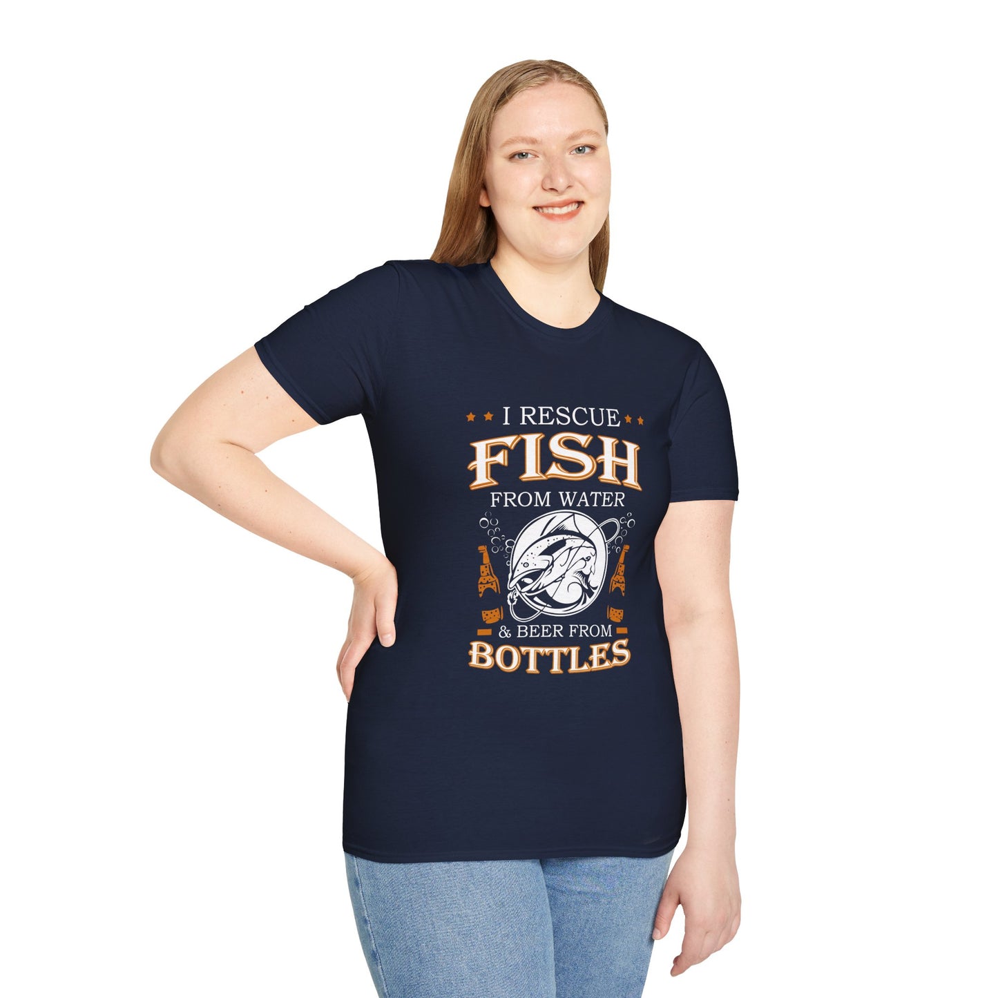 I Rescue Fish from Water & Beer from Bottles T-Shirt — Funny Fisherman Tee