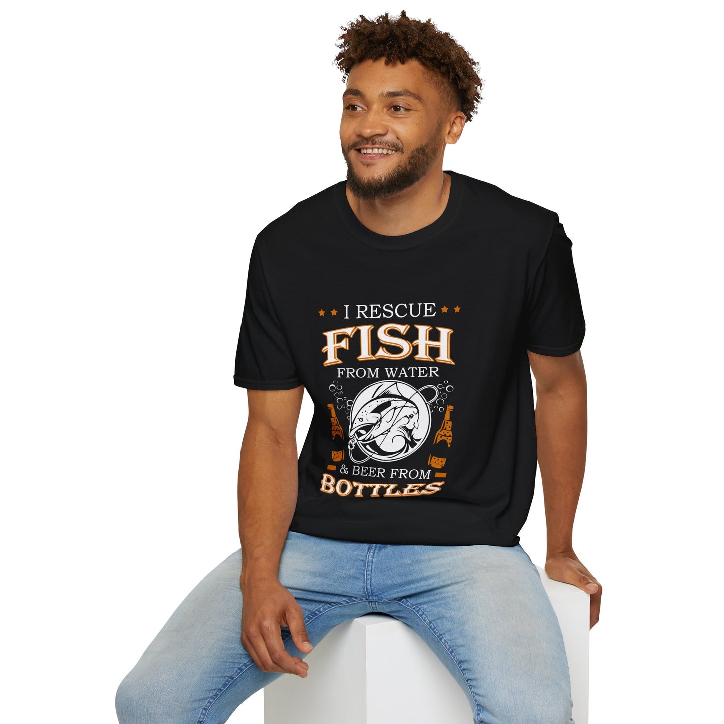 I Rescue Fish from Water & Beer from Bottles T-Shirt — Funny Fisherman Tee