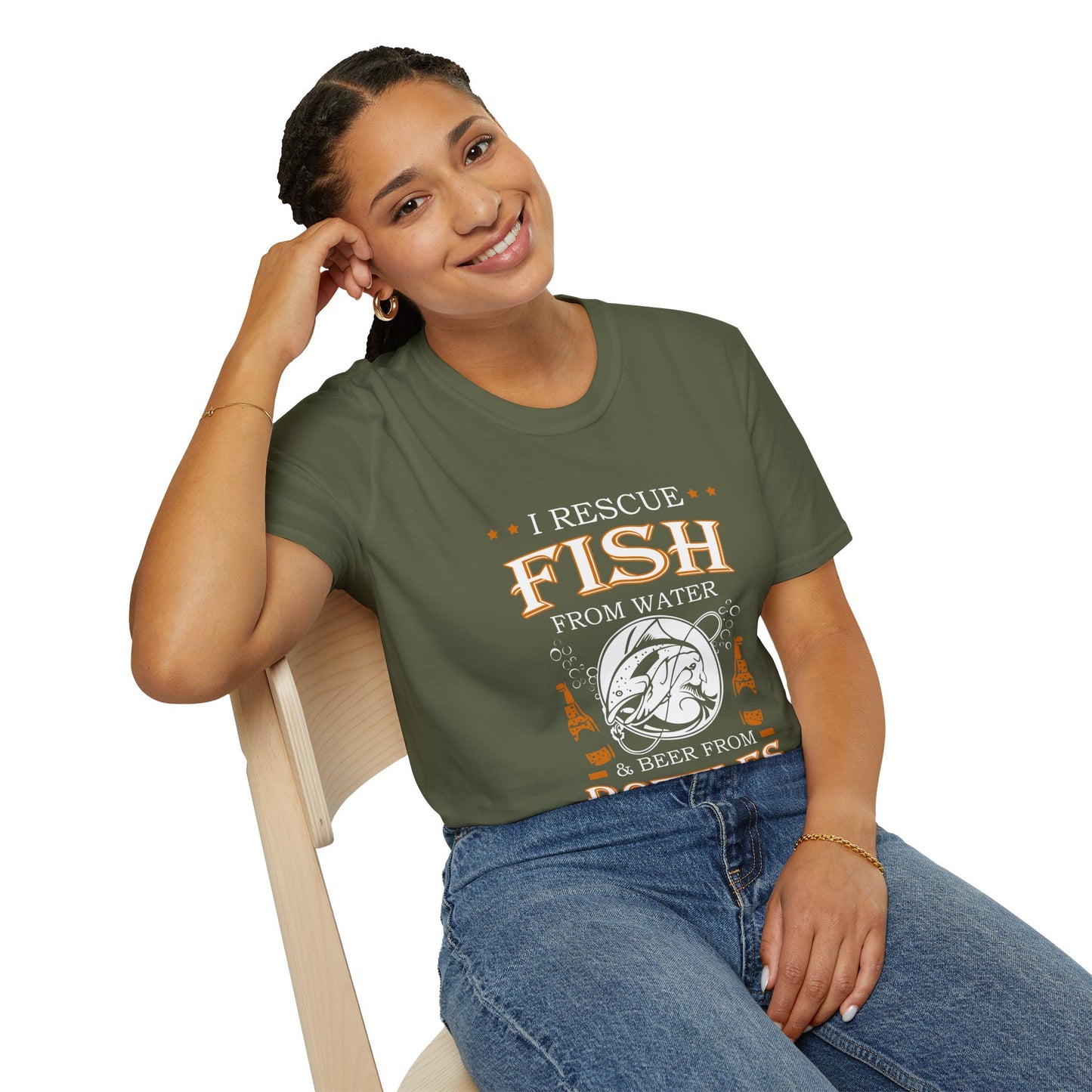 I Rescue Fish from Water & Beer from Bottles T-Shirt — Funny Fisherman Tee