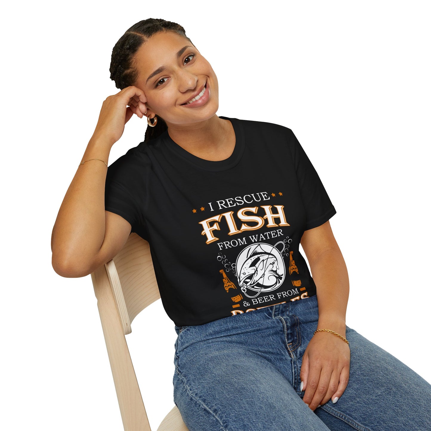 I Rescue Fish from Water & Beer from Bottles T-Shirt — Funny Fisherman Tee