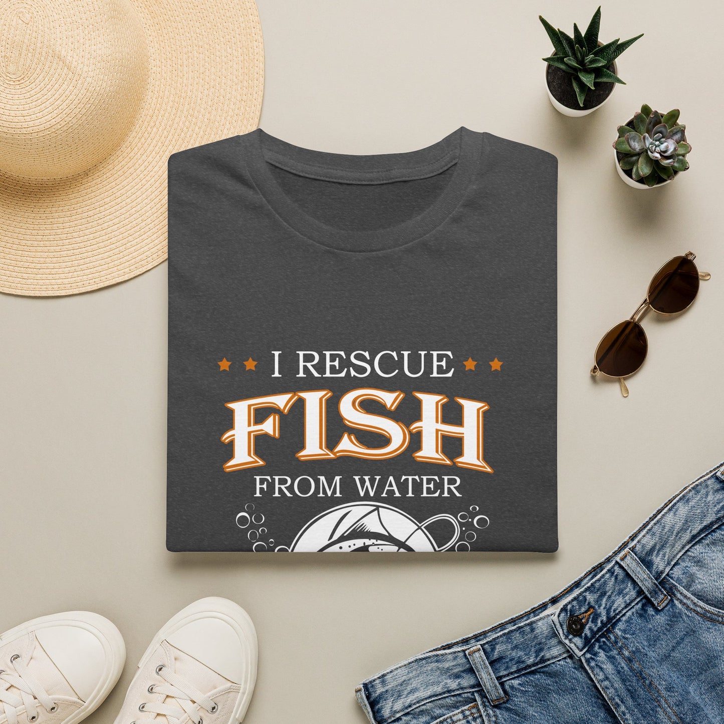 I Rescue Fish from Water & Beer from Bottles T-Shirt — Funny Fisherman Tee