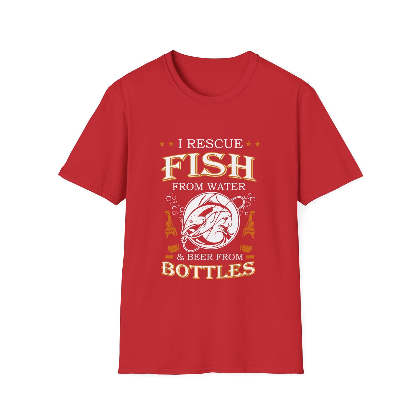 I Rescue Fish from Water & Beer from Bottles T-Shirt — Funny Fisherman Tee