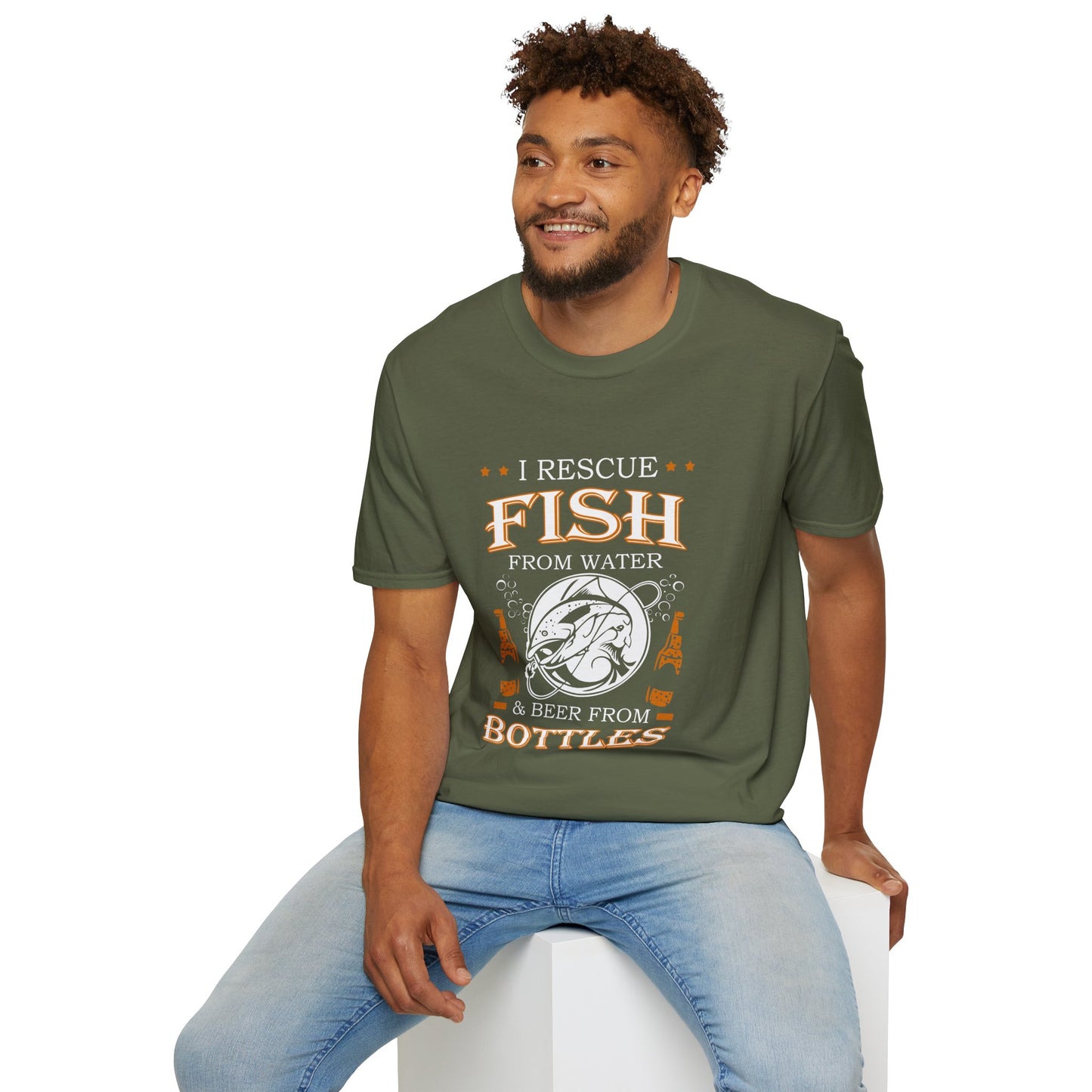 I Rescue Fish from Water & Beer from Bottles T-Shirt — Funny Fisherman Tee
