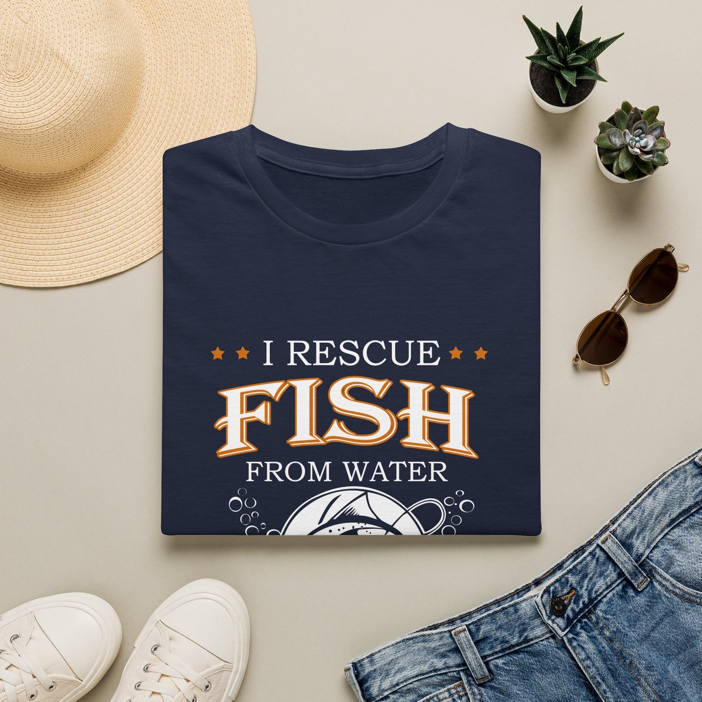 I Rescue Fish from Water & Beer from Bottles T-Shirt — Funny Fisherman Tee