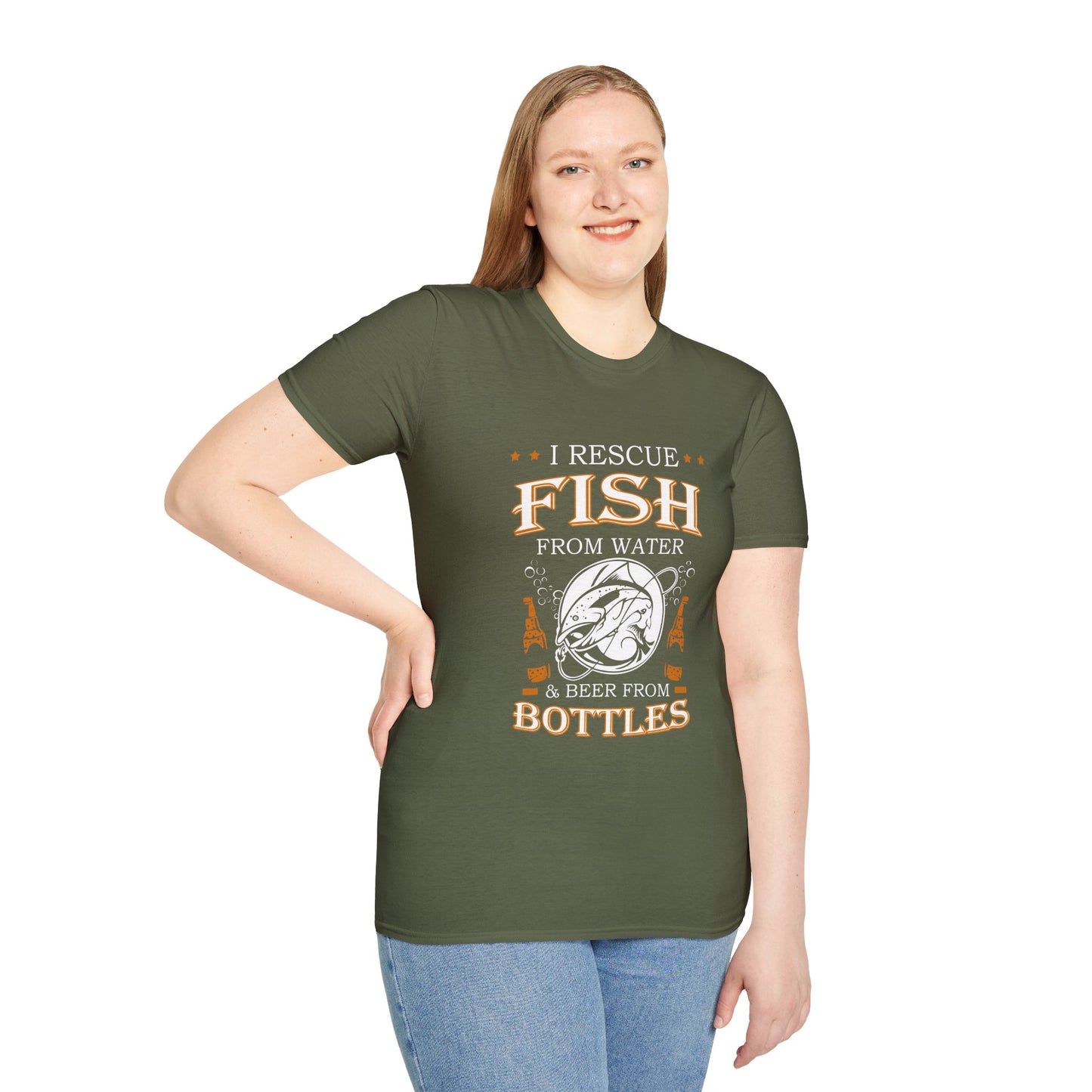 I Rescue Fish from Water & Beer from Bottles T-Shirt — Funny Fisherman Tee