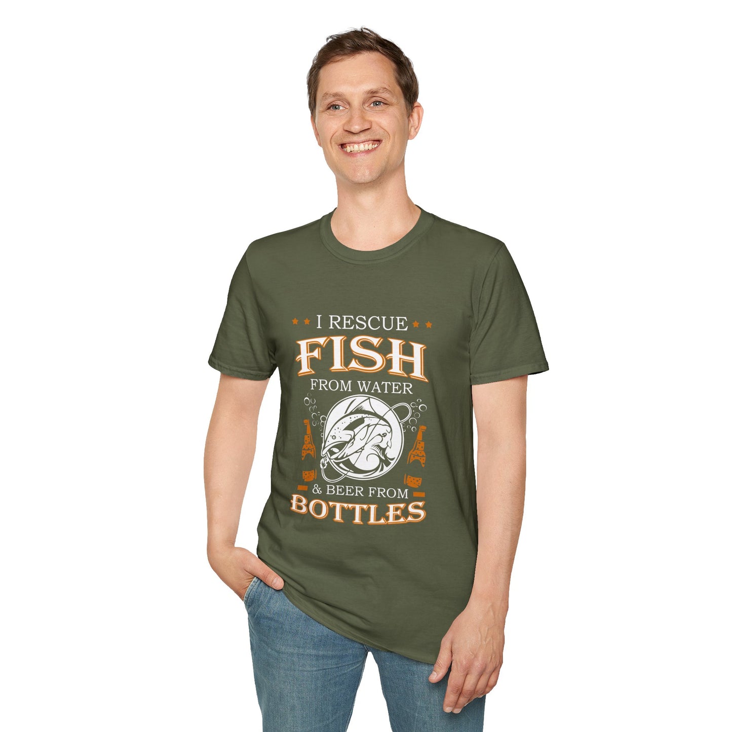I Rescue Fish from Water & Beer from Bottles T-Shirt — Funny Fisherman Tee