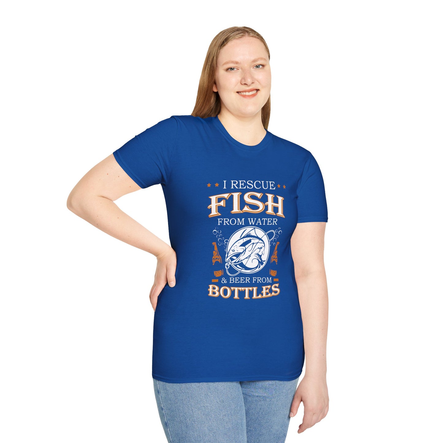 I Rescue Fish from Water & Beer from Bottles T-Shirt — Funny Fisherman Tee