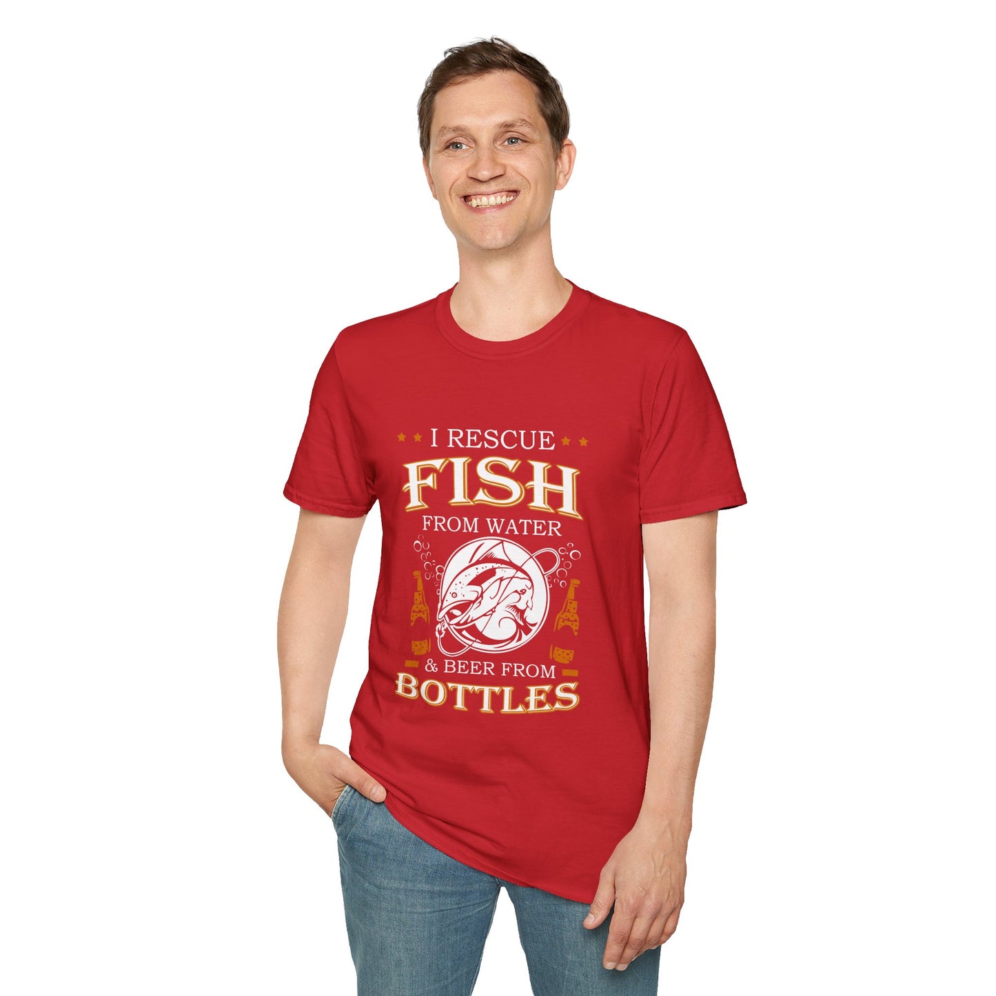 I Rescue Fish from Water & Beer from Bottles T-Shirt — Funny Fisherman Tee
