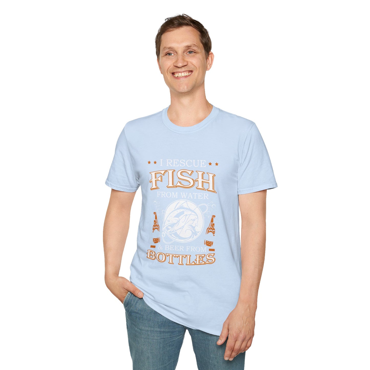 I Rescue Fish from Water & Beer from Bottles T-Shirt — Funny Fisherman Tee