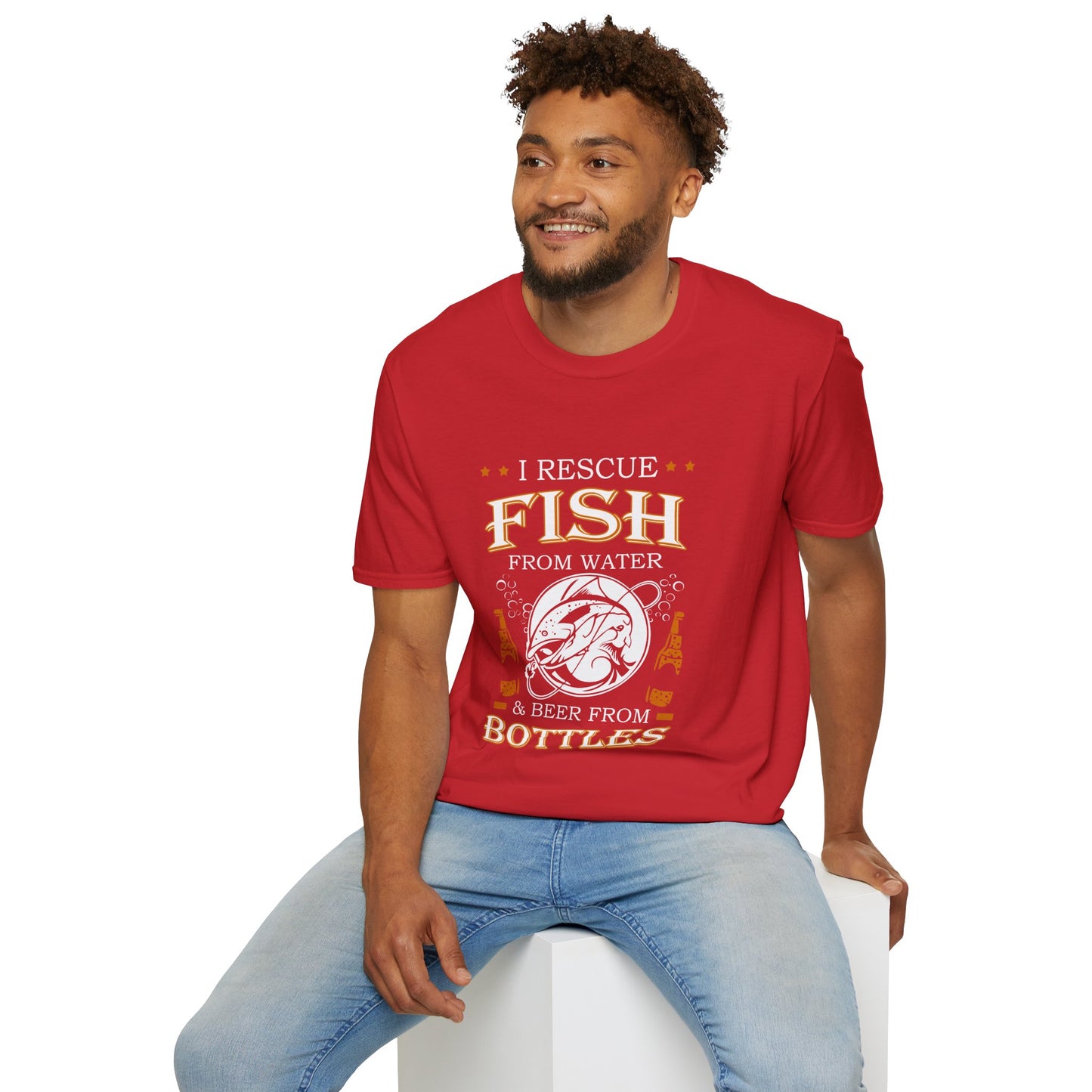 I Rescue Fish from Water & Beer from Bottles T-Shirt — Funny Fisherman Tee