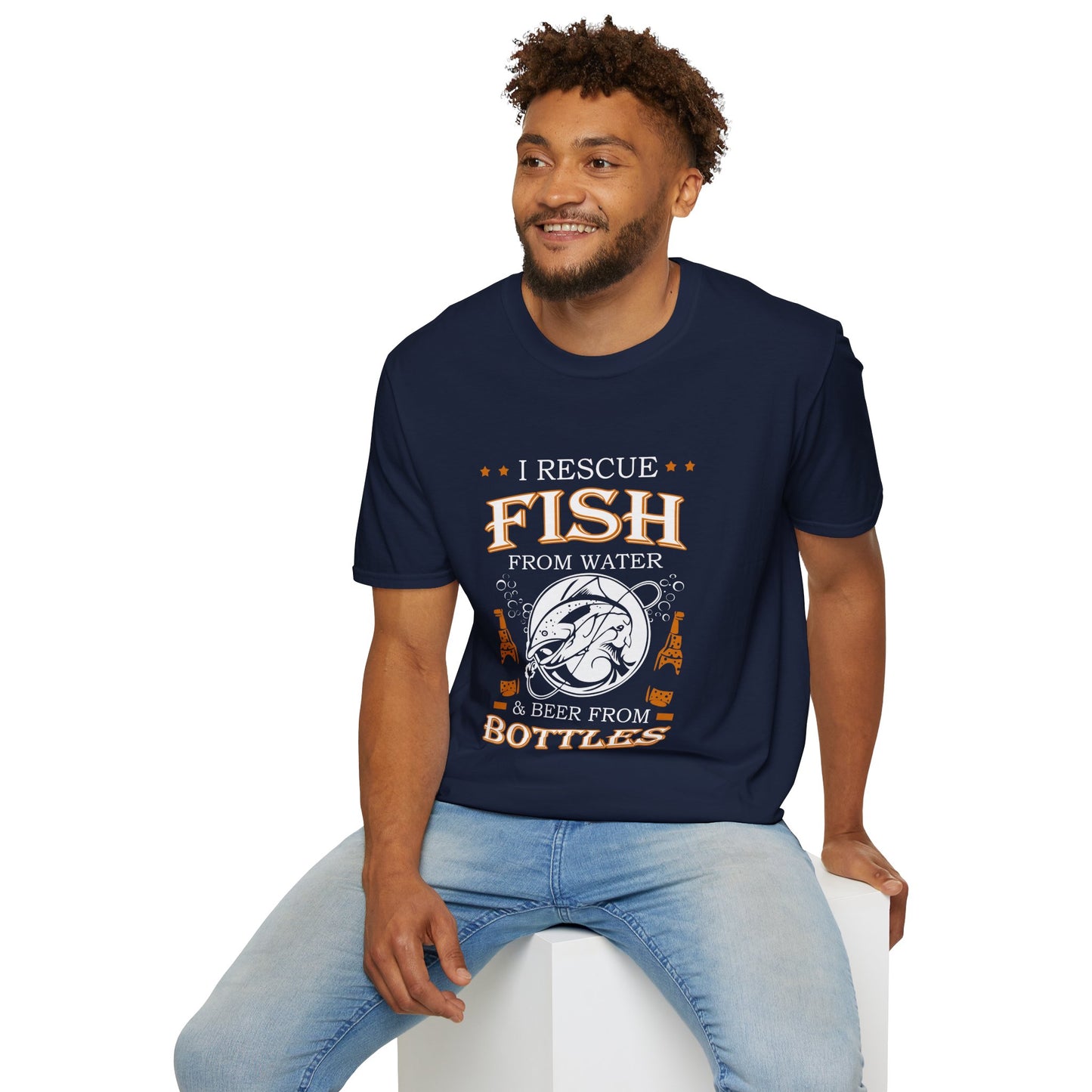 I Rescue Fish from Water & Beer from Bottles T-Shirt — Funny Fisherman Tee
