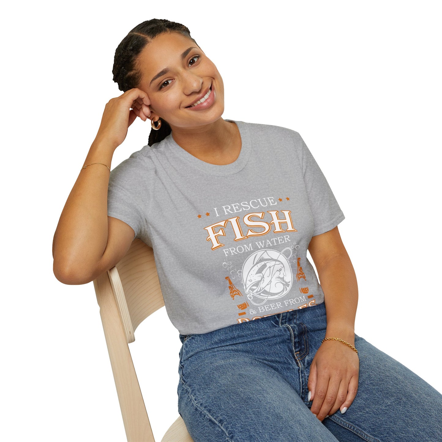 I Rescue Fish from Water & Beer from Bottles T-Shirt — Funny Fisherman Tee