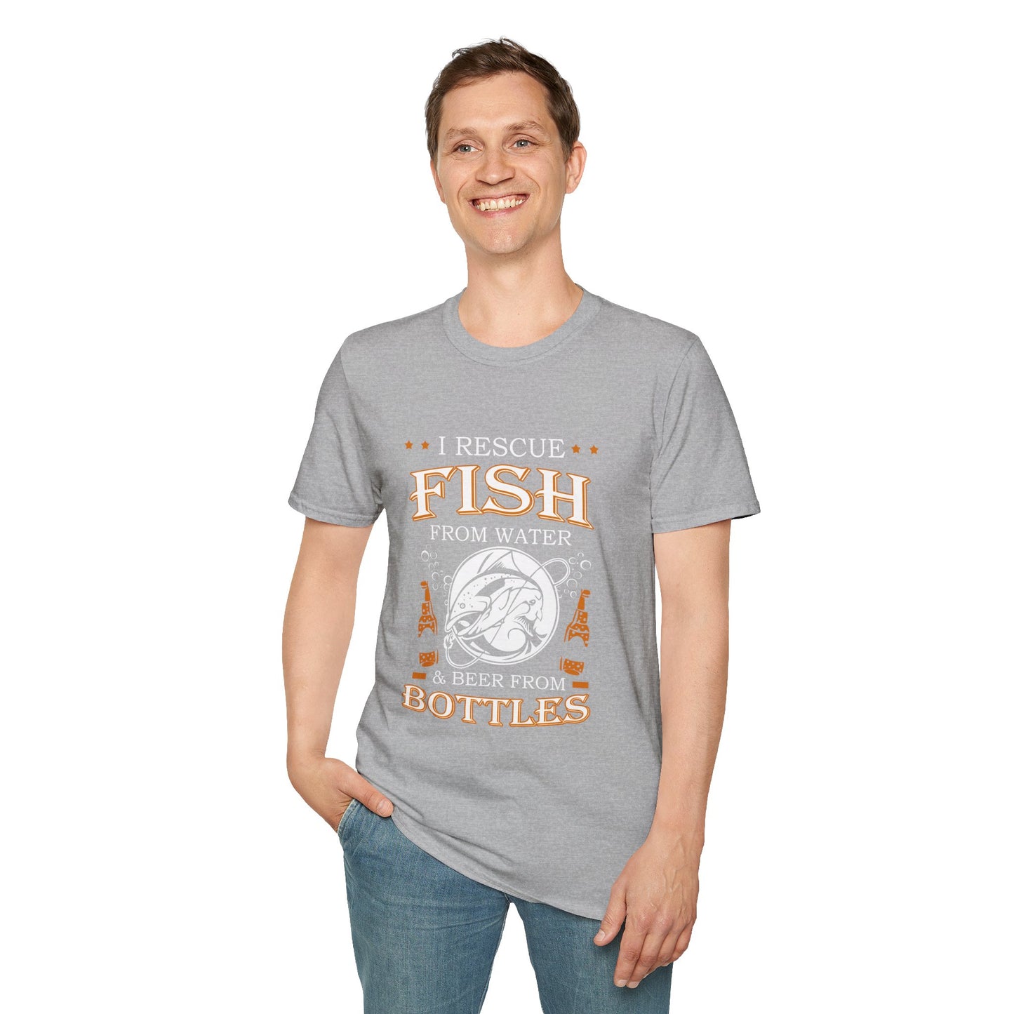 I Rescue Fish from Water & Beer from Bottles T-Shirt — Funny Fisherman Tee