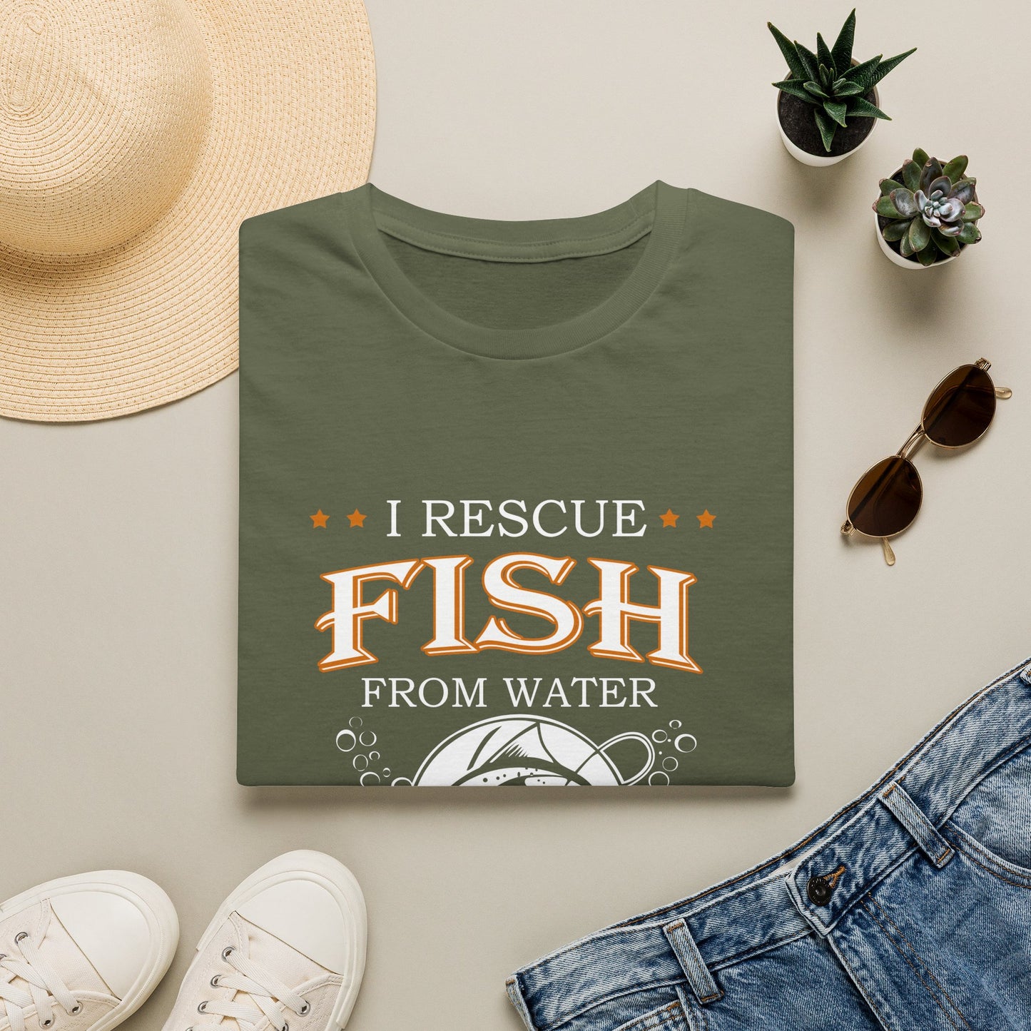 I Rescue Fish from Water & Beer from Bottles T-Shirt — Funny Fisherman Tee
