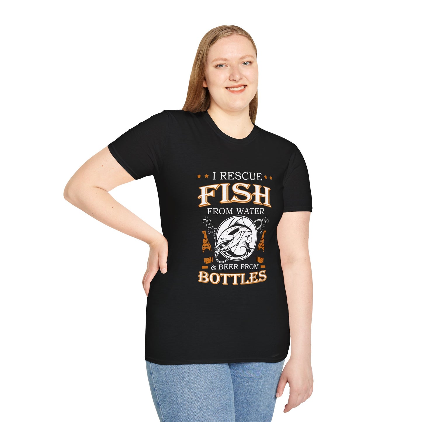 I Rescue Fish from Water & Beer from Bottles T-Shirt — Funny Fisherman Tee