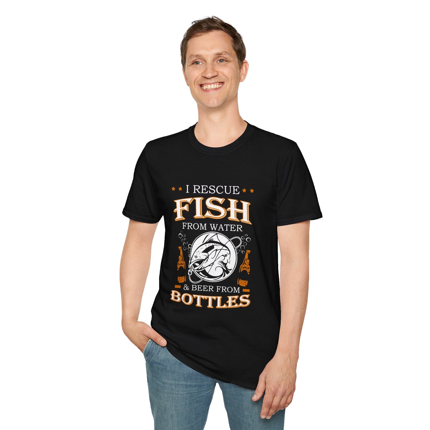 I Rescue Fish from Water & Beer from Bottles T-Shirt — Funny Fisherman Tee