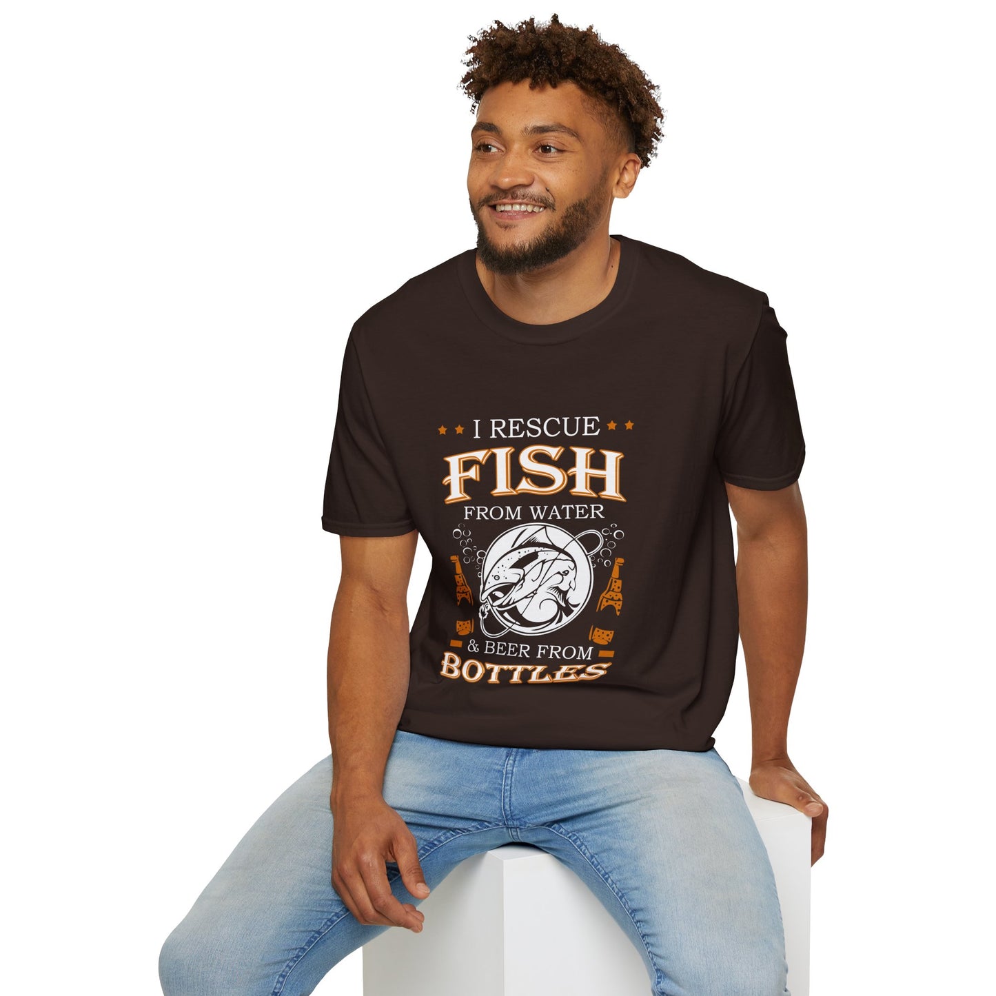 I Rescue Fish from Water & Beer from Bottles T-Shirt — Funny Fisherman Tee