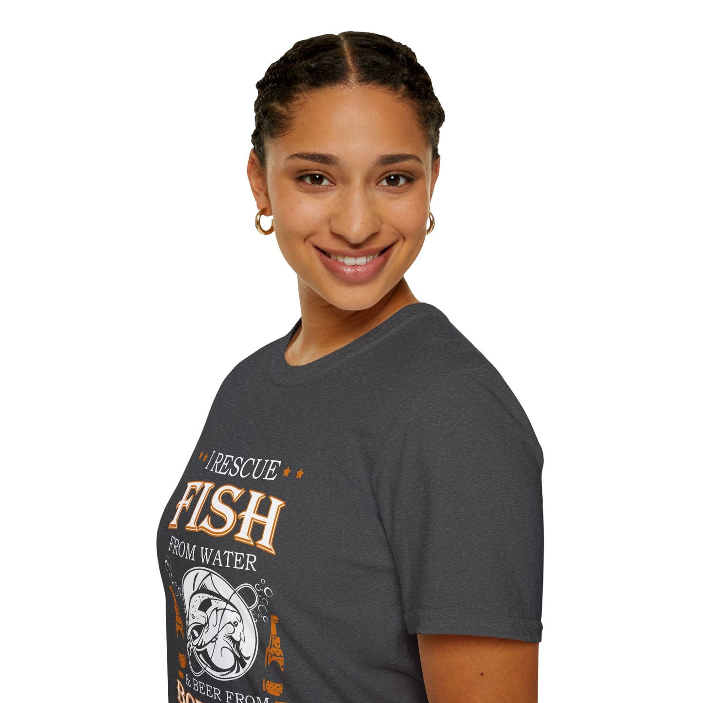 I Rescue Fish from Water & Beer from Bottles T-Shirt — Funny Fisherman Tee