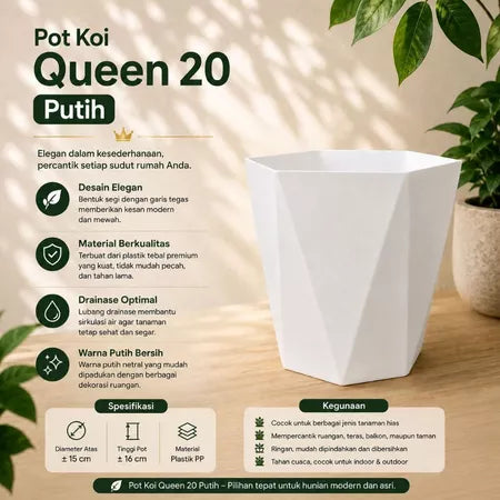 Tall Koi Plant Flower Pot Queen Diamond 20 Thick Material - QUEEN 20 WHITE