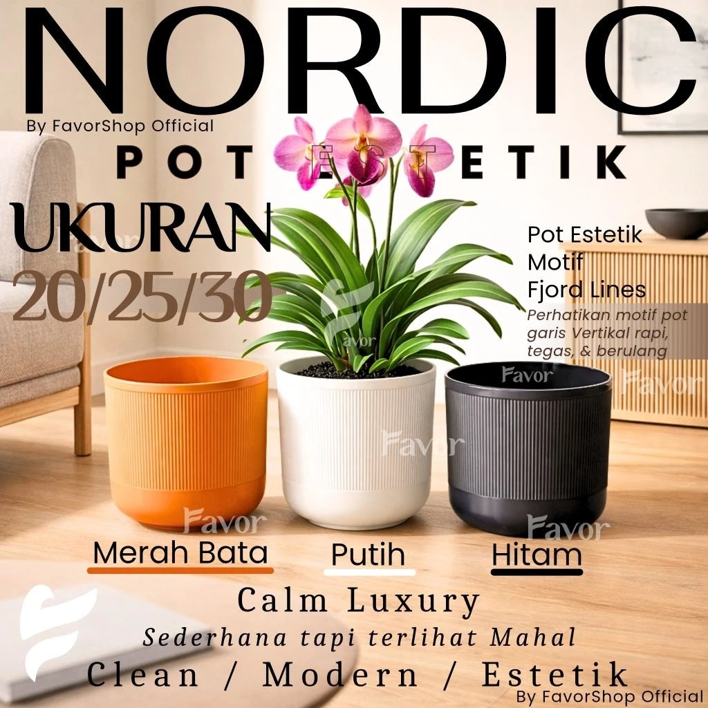 Nordic Aesthetic Pots 20/25/30 Black, White, Brick Red Scandi Style | Modern Minimalism Premium Motif